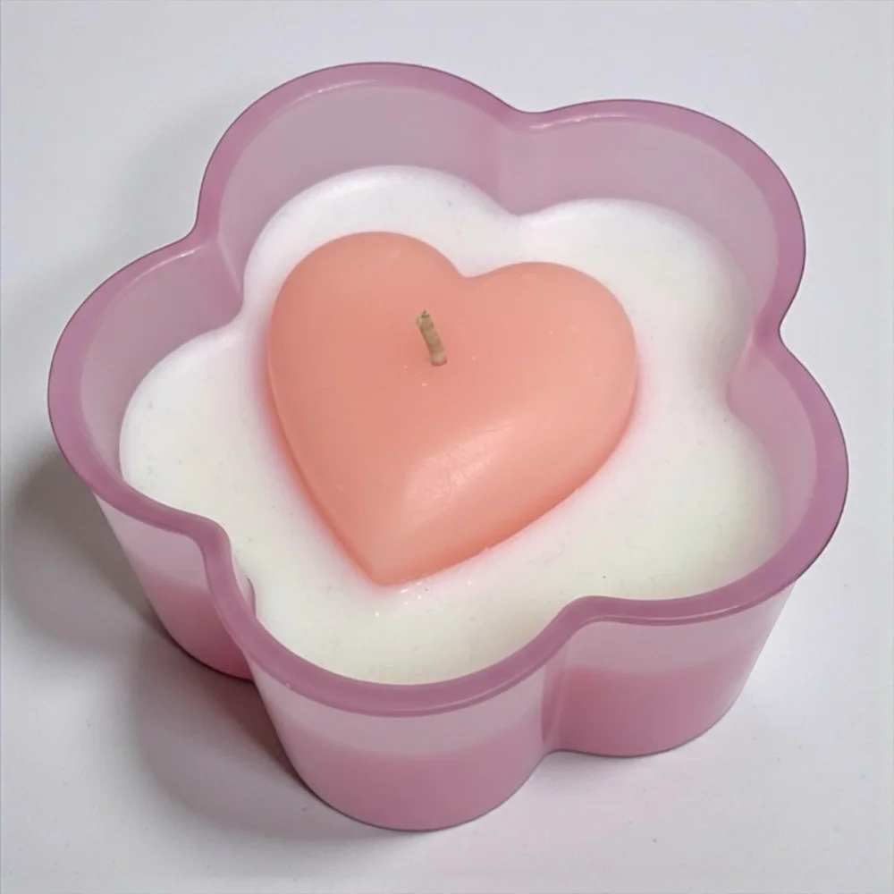 Anthropologie Pink Heart Candle Floral Glass Jar NWT